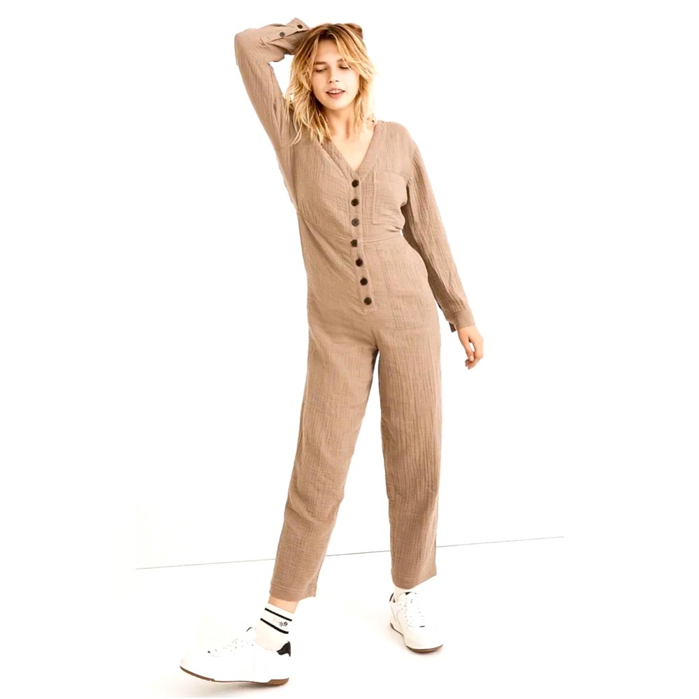 Madewell Small Lightspun Stitched-Pocket Coverall Jumpsuit Light Brown Natural